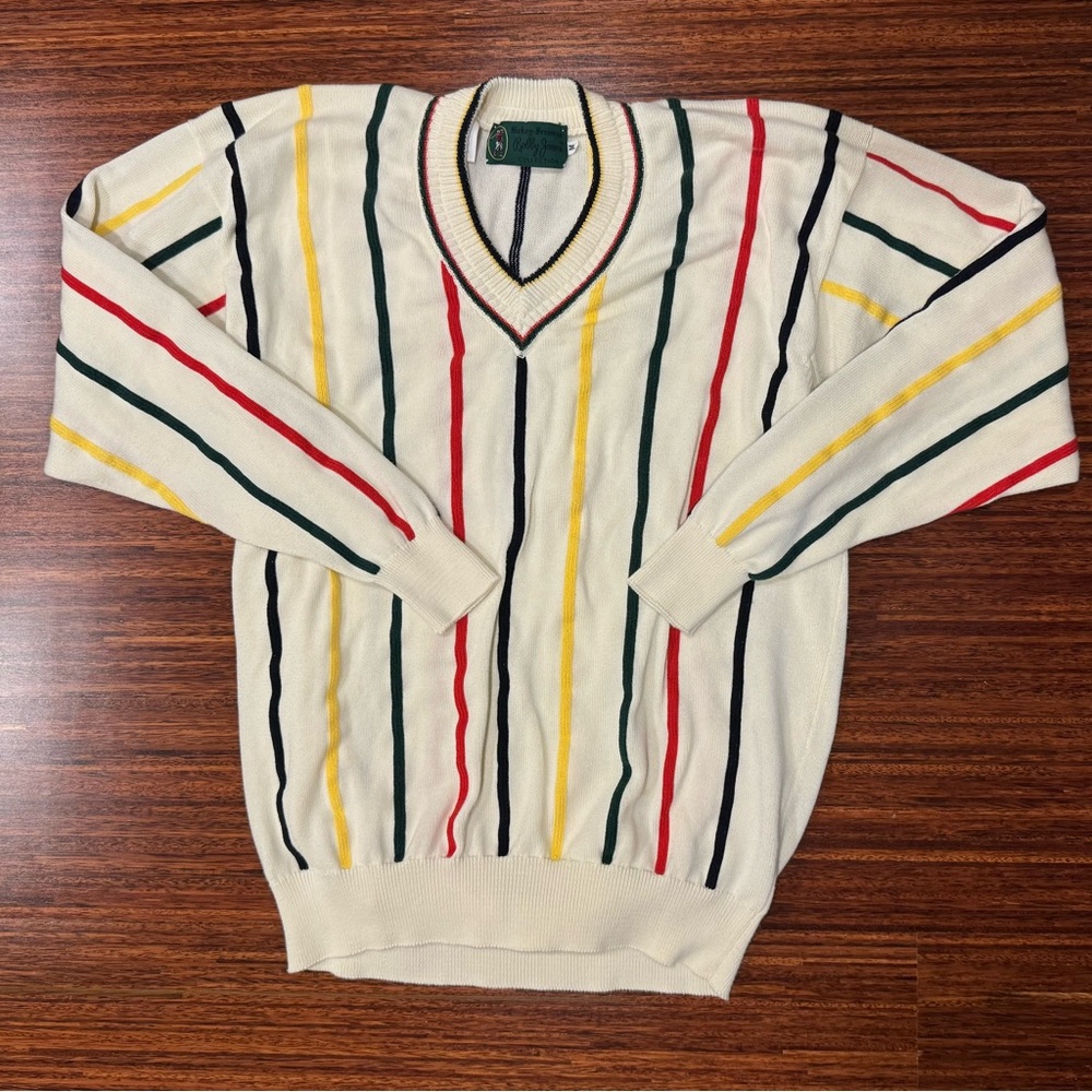 Vintage Hickey Freeman Bobby Jones Collection men's  striped V-neck sweater